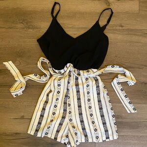 Lily Rose Juniors XS Romper Shorts Paperbag Sleeveless Summer Black White